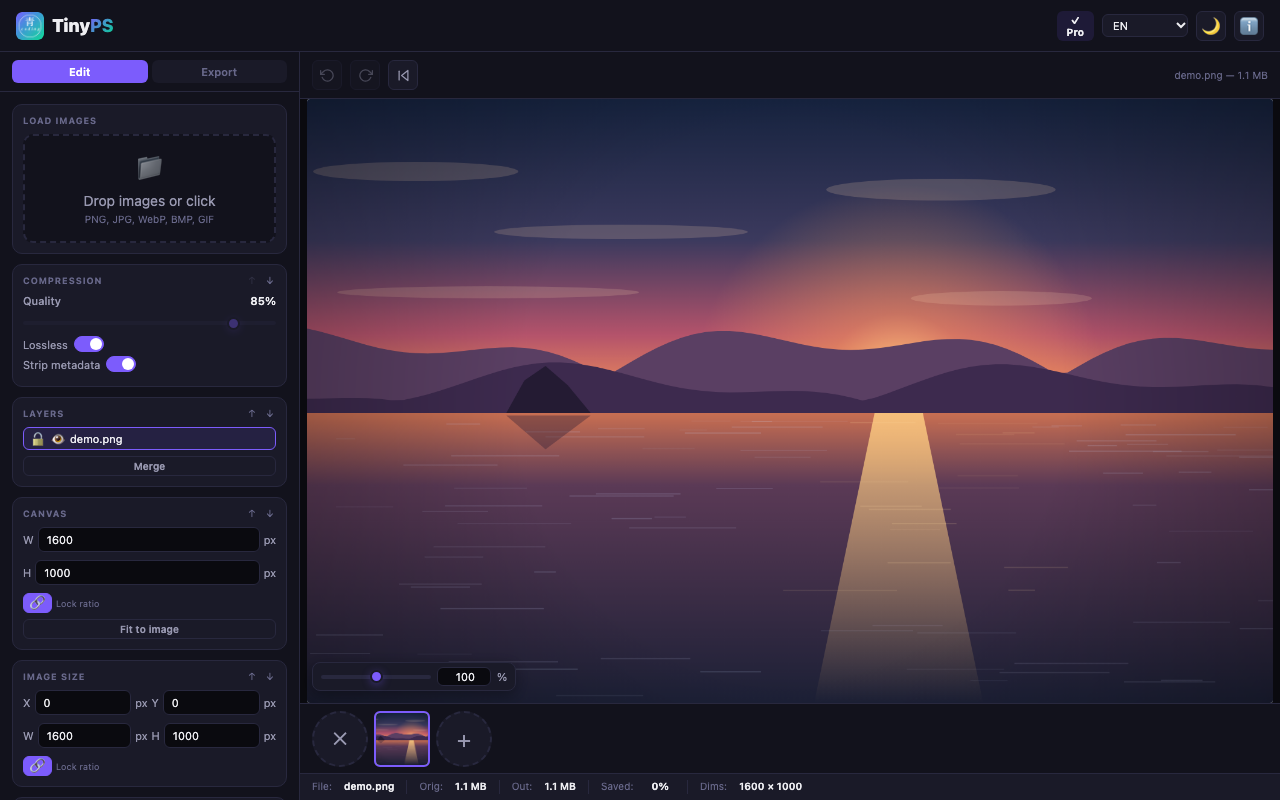 TinyPS dark UI